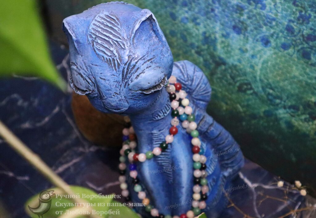 синий кот котик цветная фигурка смешной кот скульптура купить мультяшный голубого цвета подарок купить оренбург ручная работа
