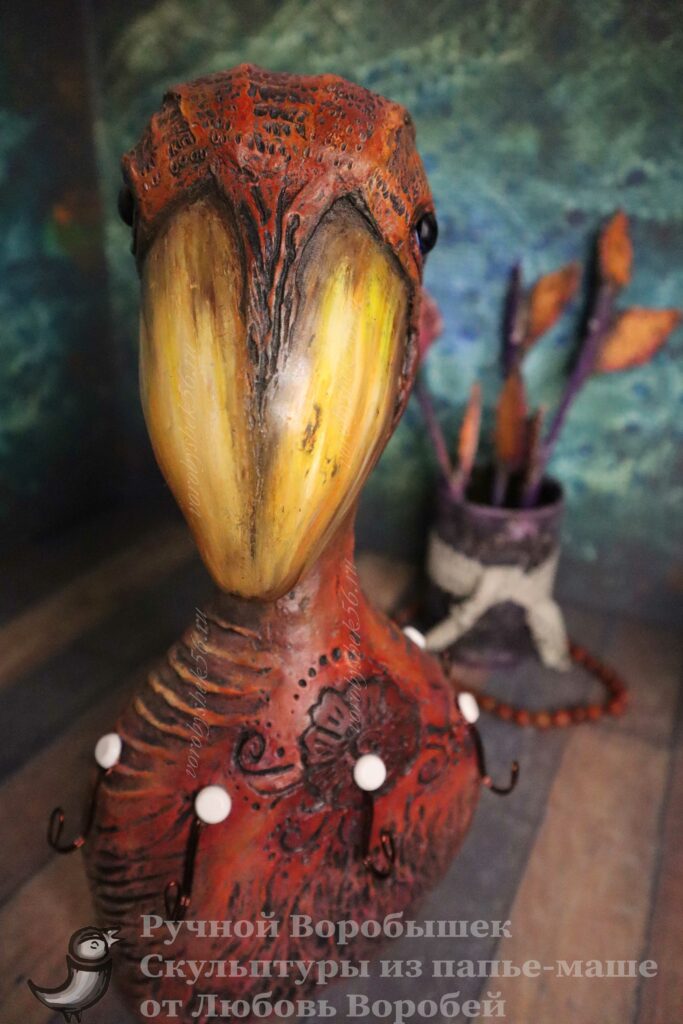 китоглав оранжевый цвет скульптура ключница хенд мейд оренбург купить птица скульптура фигурка ручная работа подарок оригинальный