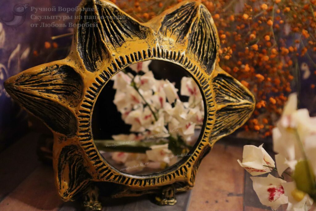 декоративное зеркало интерьерное солнце желтое украшение оригинальное подарки ручной работы свет мой зеркальце