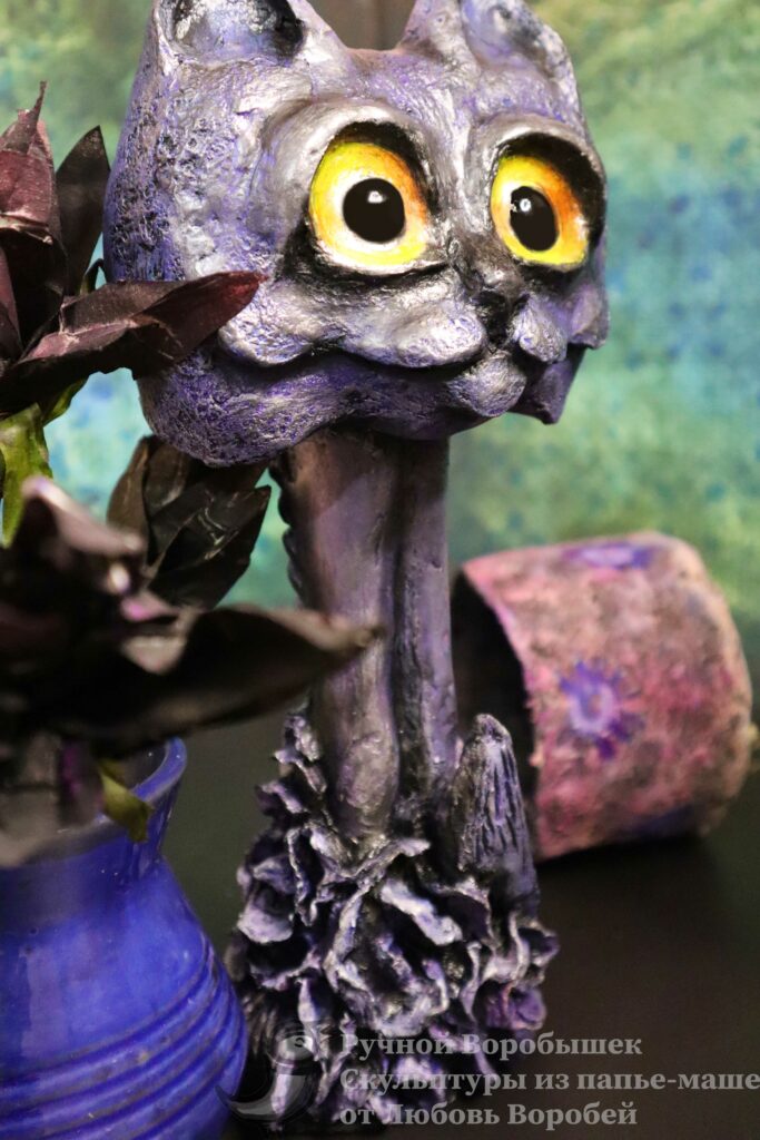 котик Оскар Ручной Воробышек подарки ручной работы Оренбург купить смешной котик большие глаза синий фиолетовый кот