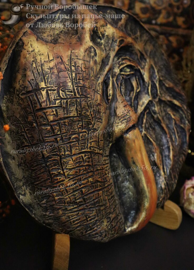 декоративное панно слон оренбург купить необычный подарок золотой слон панно бронза бивень слона барельеф Ручной Воробышек мастерская скульптуры папье-маше Любовь Воробей