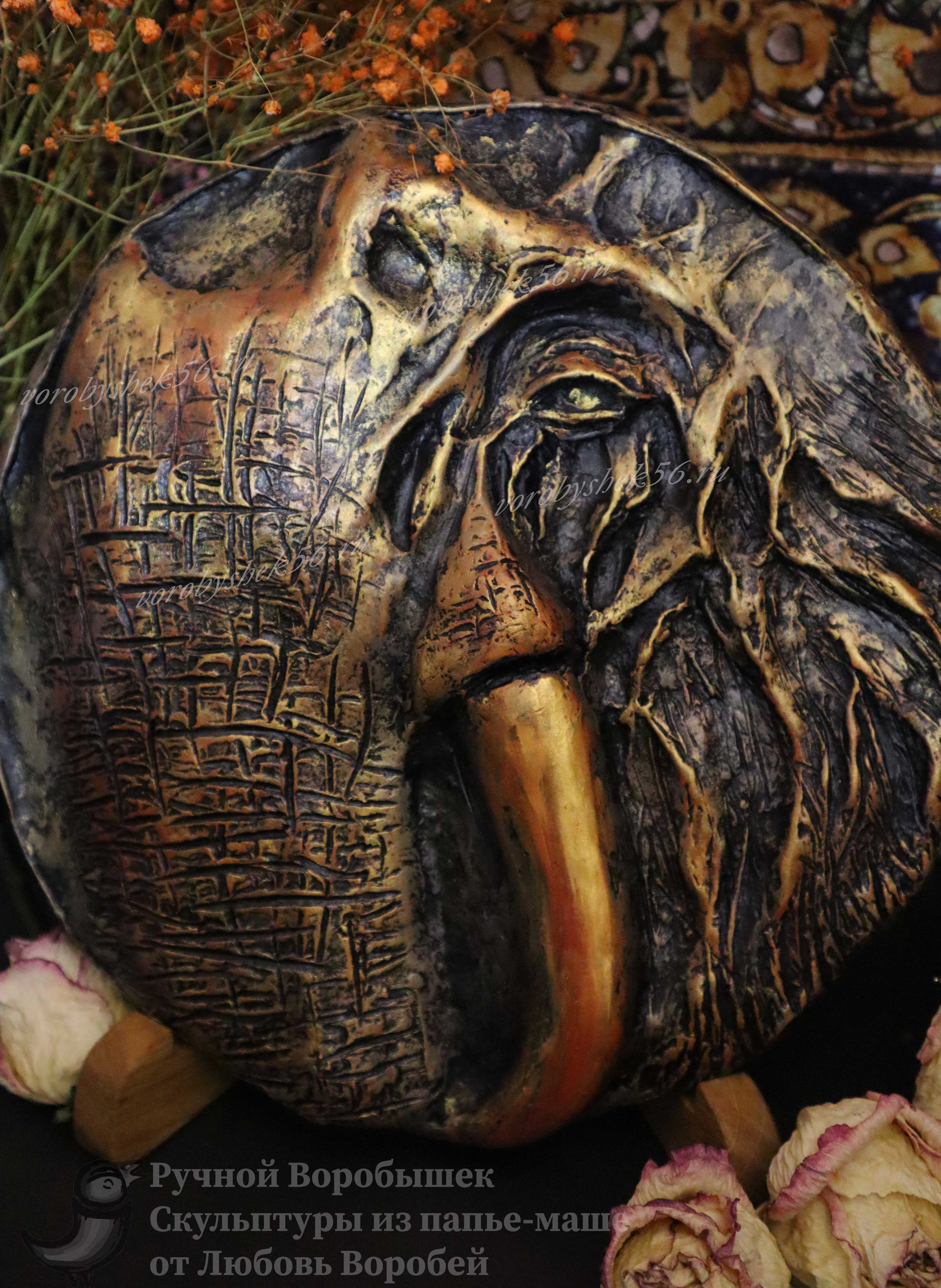 декоративное панно слон оренбург купить необычный подарок золотой слон панно бронза бивень слона барельеф Ручной Воробышек мастерская скульптуры  папье-маше Любовь Воробей
